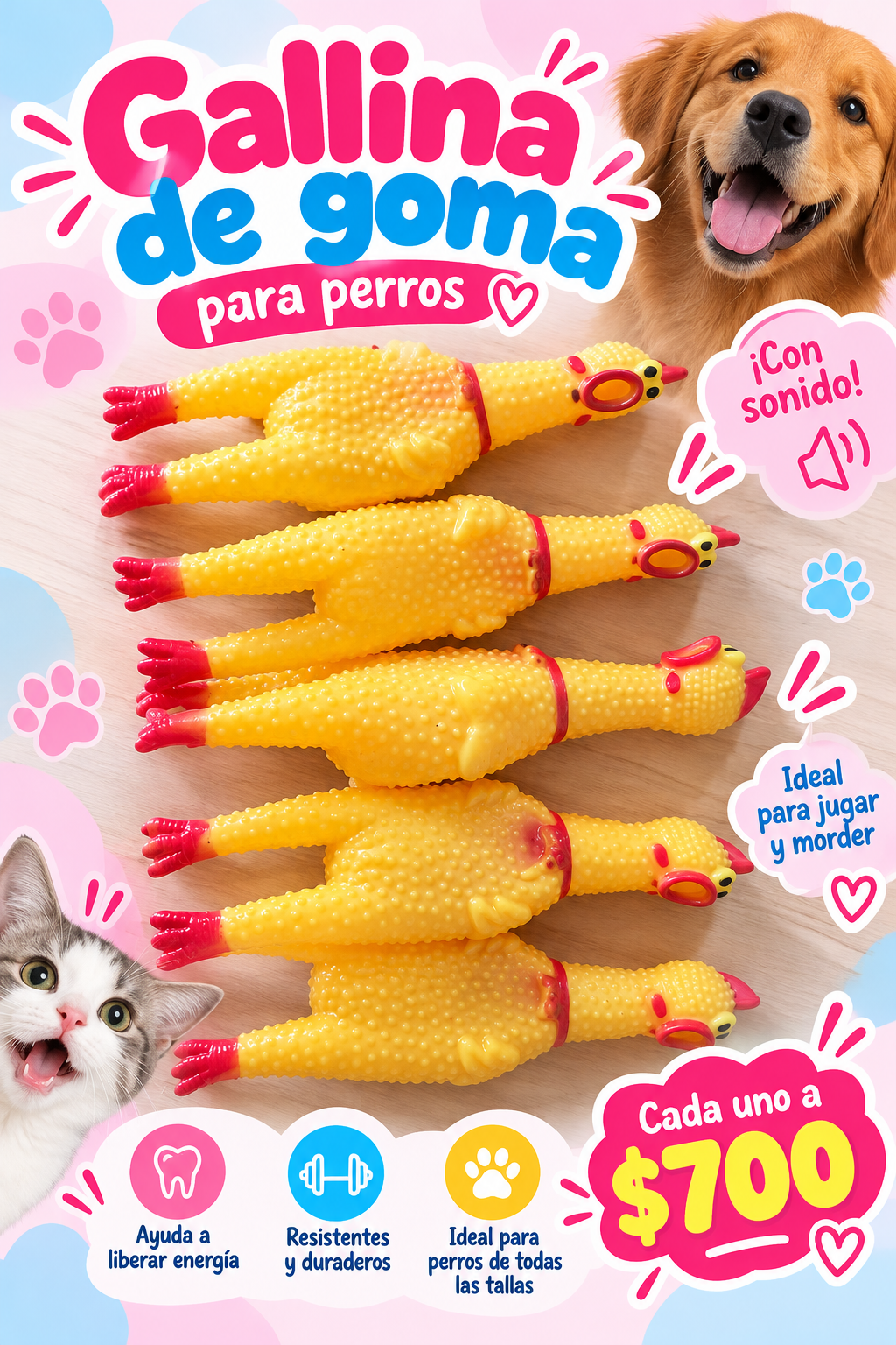 Gallina de goma para perros