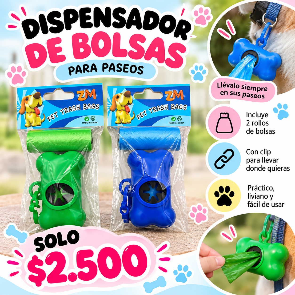 Dispensador de bolsas para paseos