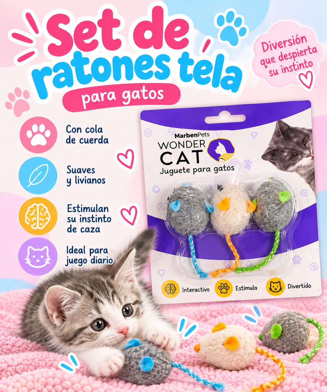 Set ratones tela con cola