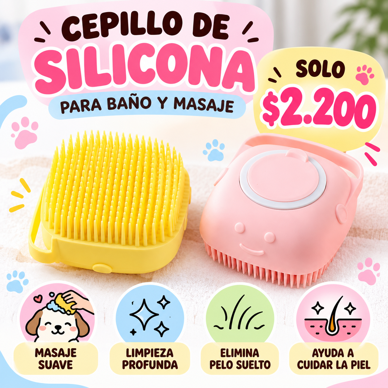 Cepillo de silicona para baño y masaje