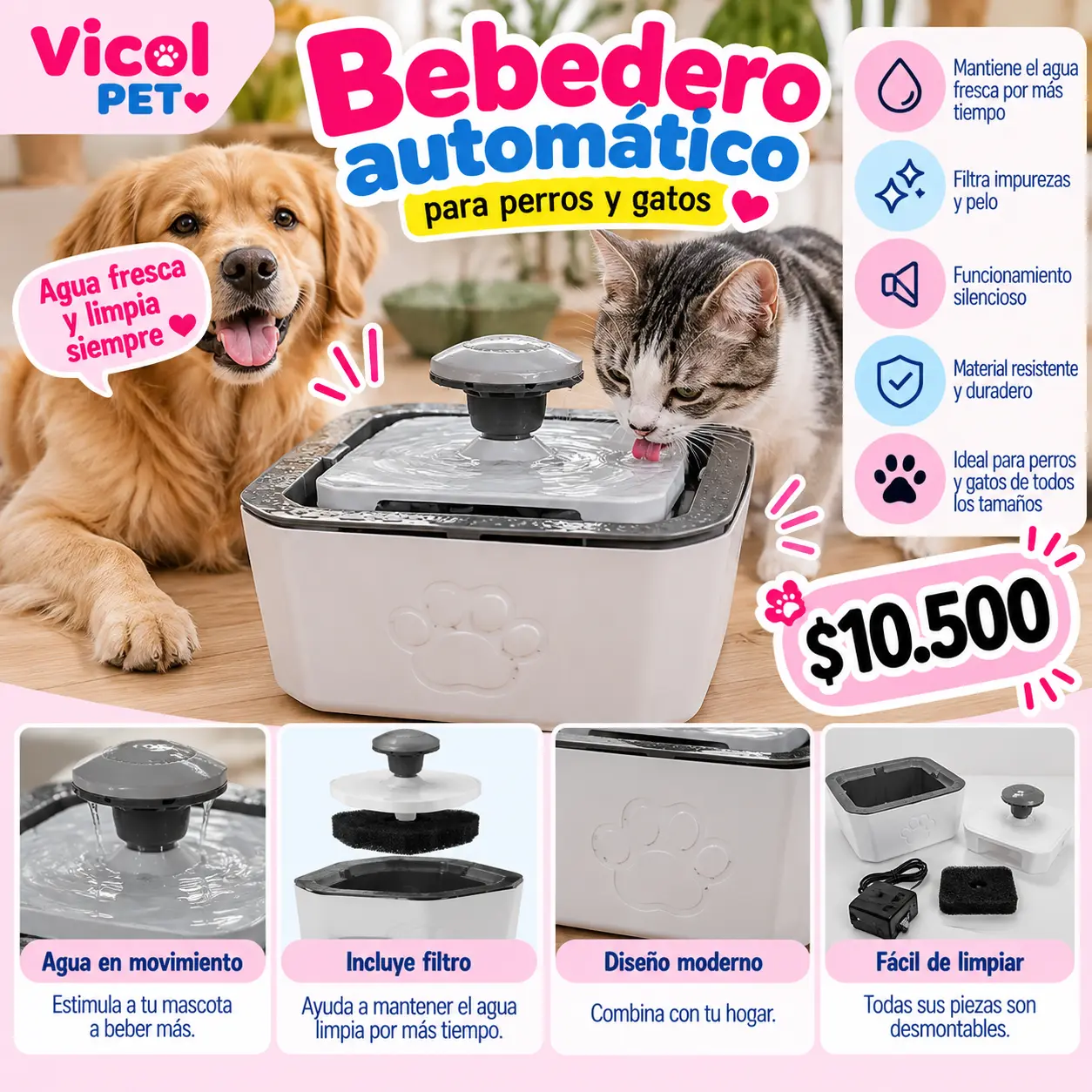 Bebedero automático para perros y gatos