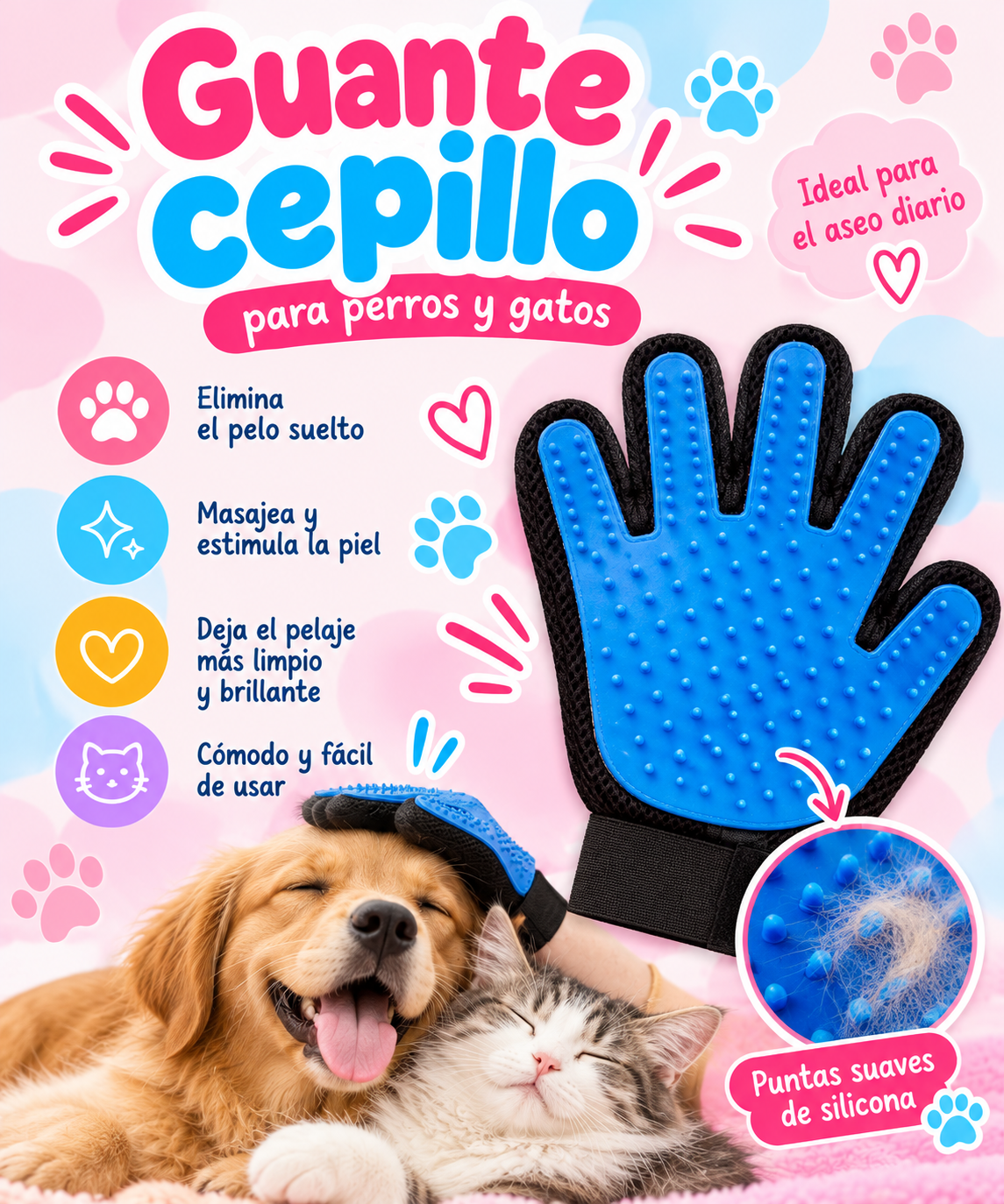 Guante cepillo para perros y gatos