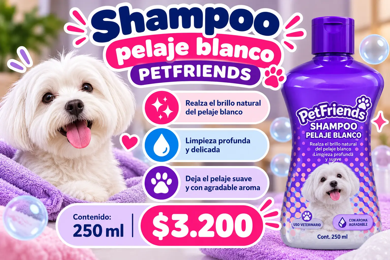 PETFRIENDS shampoo pelaje blanco 250 ml