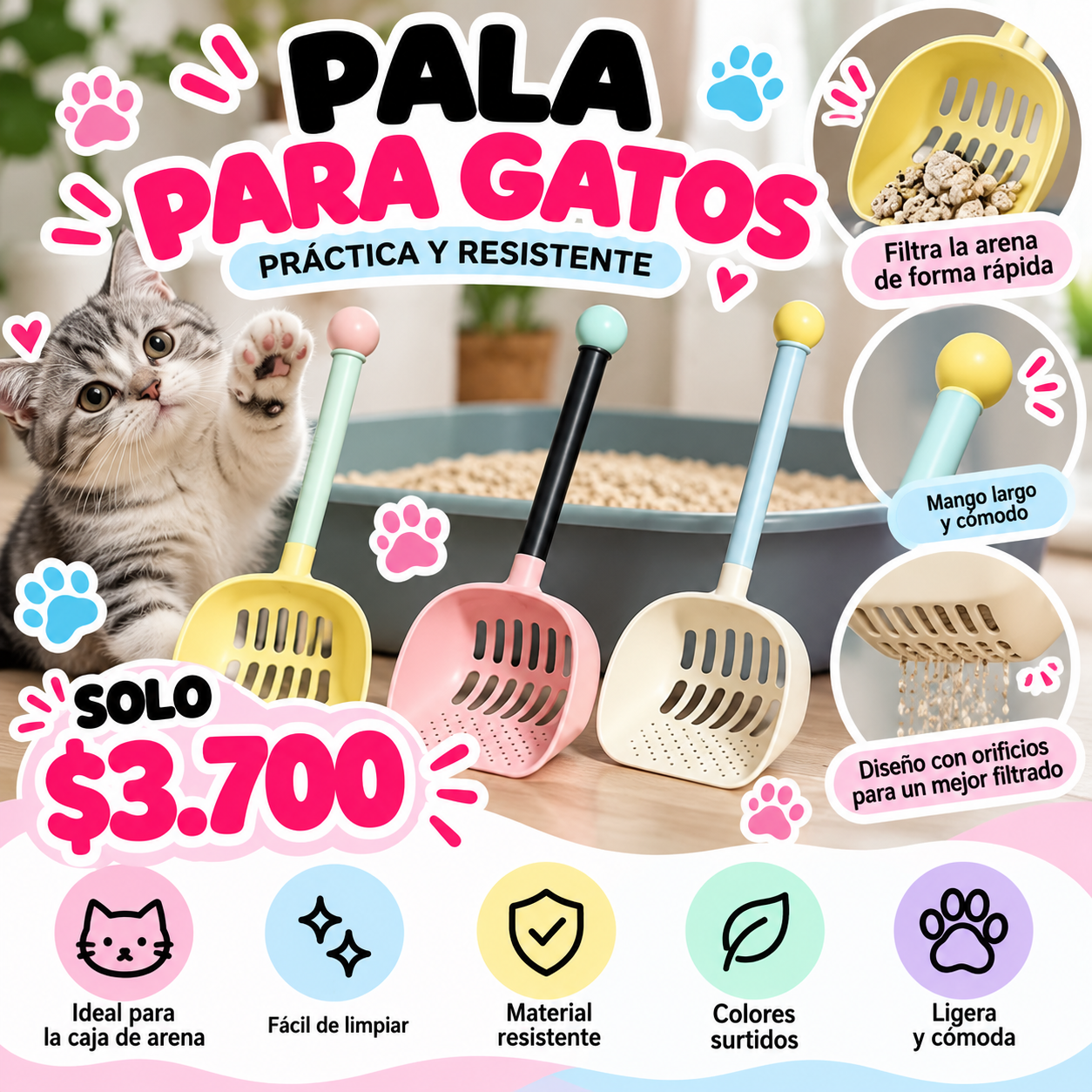 Pala para arena de gatos