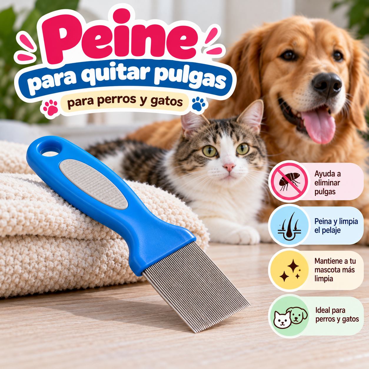 Peine para quitar pulgas perro/gato