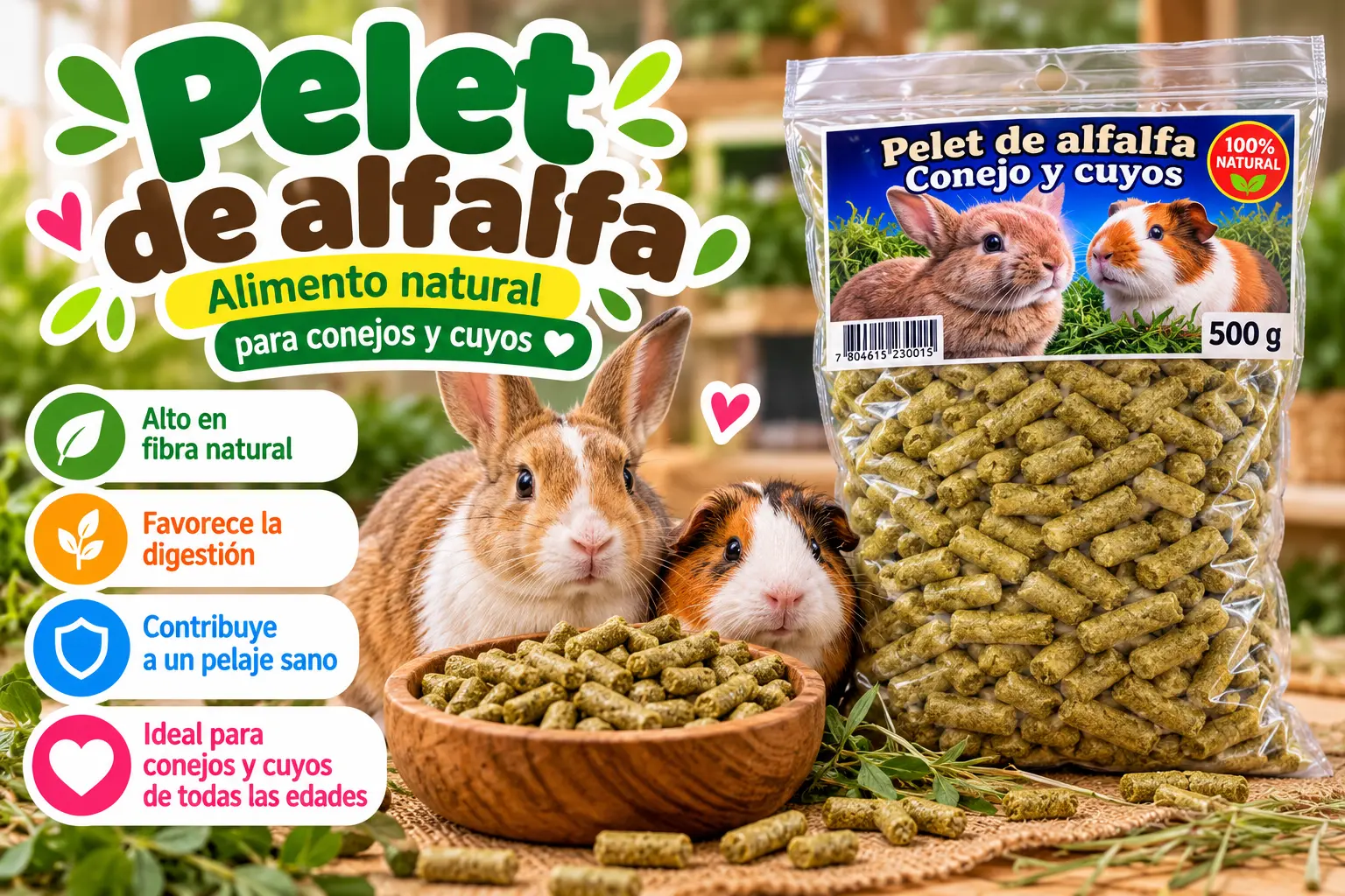 Pellet de alfalfa para conejos y cuyes 500 g