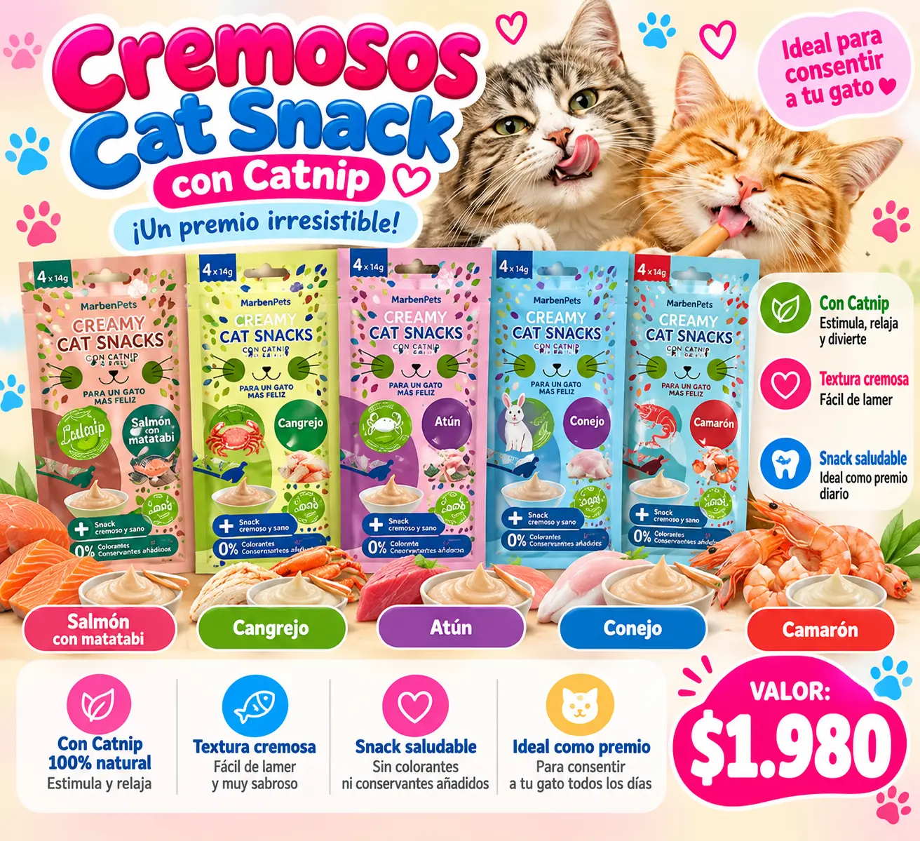 Creamy Cat Snacks con catnip