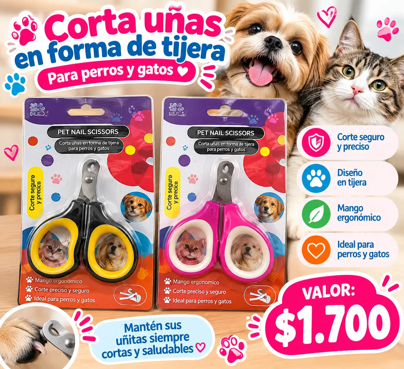 Cortaúñas en forma de tijera para perros y gatos