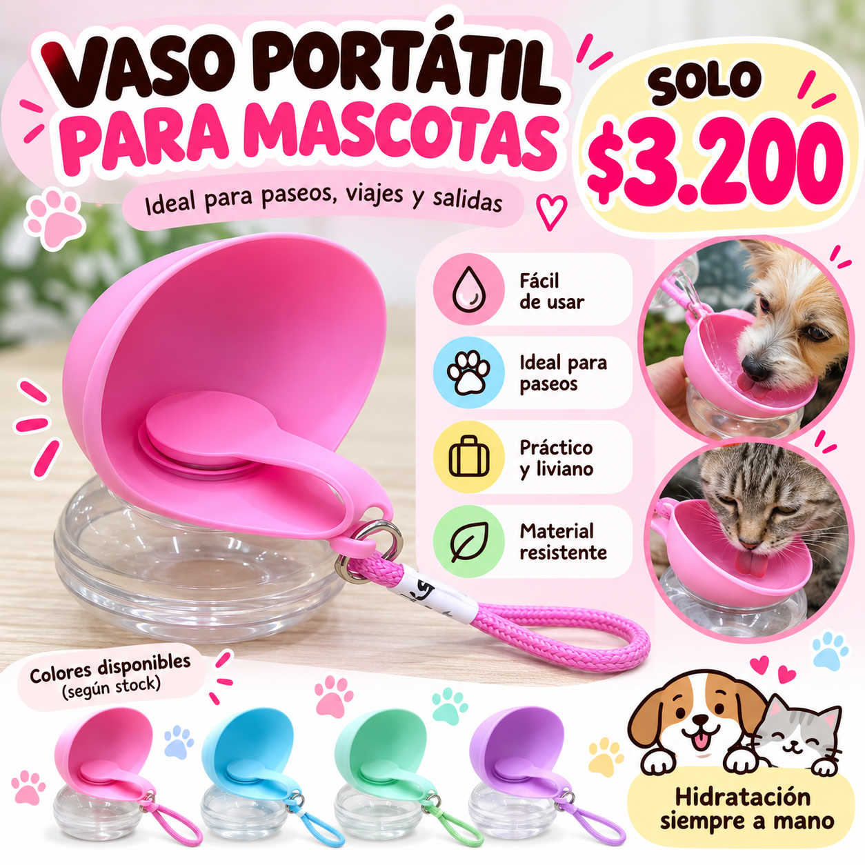Vaso portátil para mascotas
