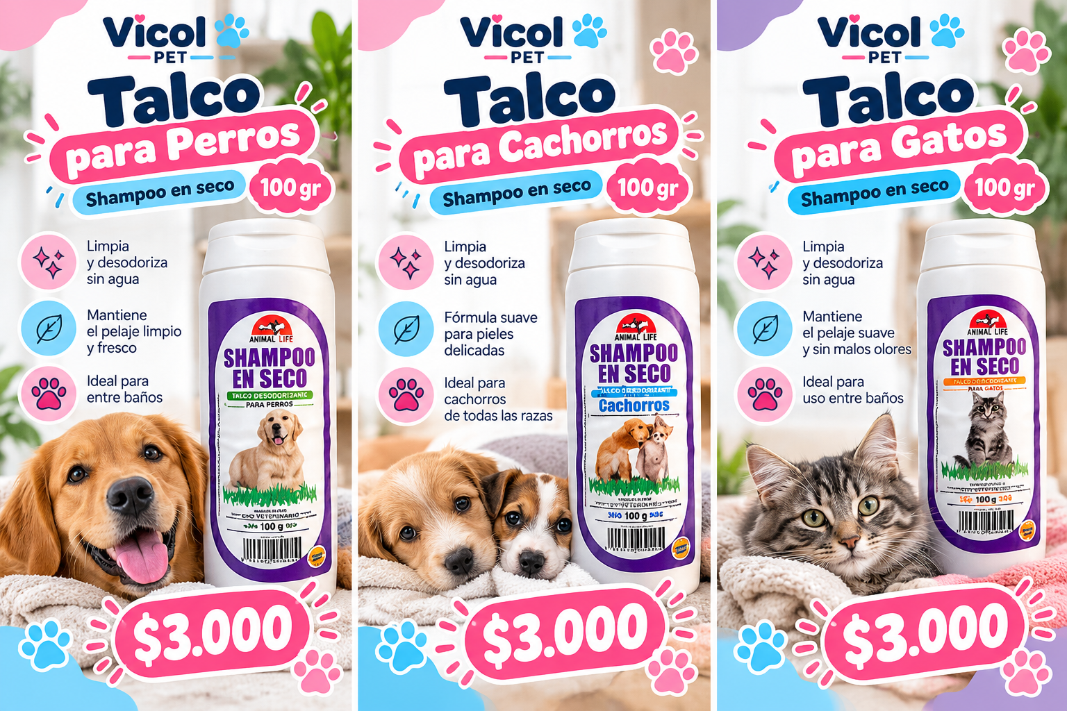 Talco Animal Life shampoo en seco 100 g
