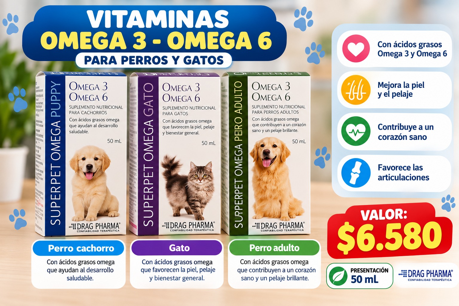 Vitaminas Omega 3 y 6 Drag Pharma 125 ml