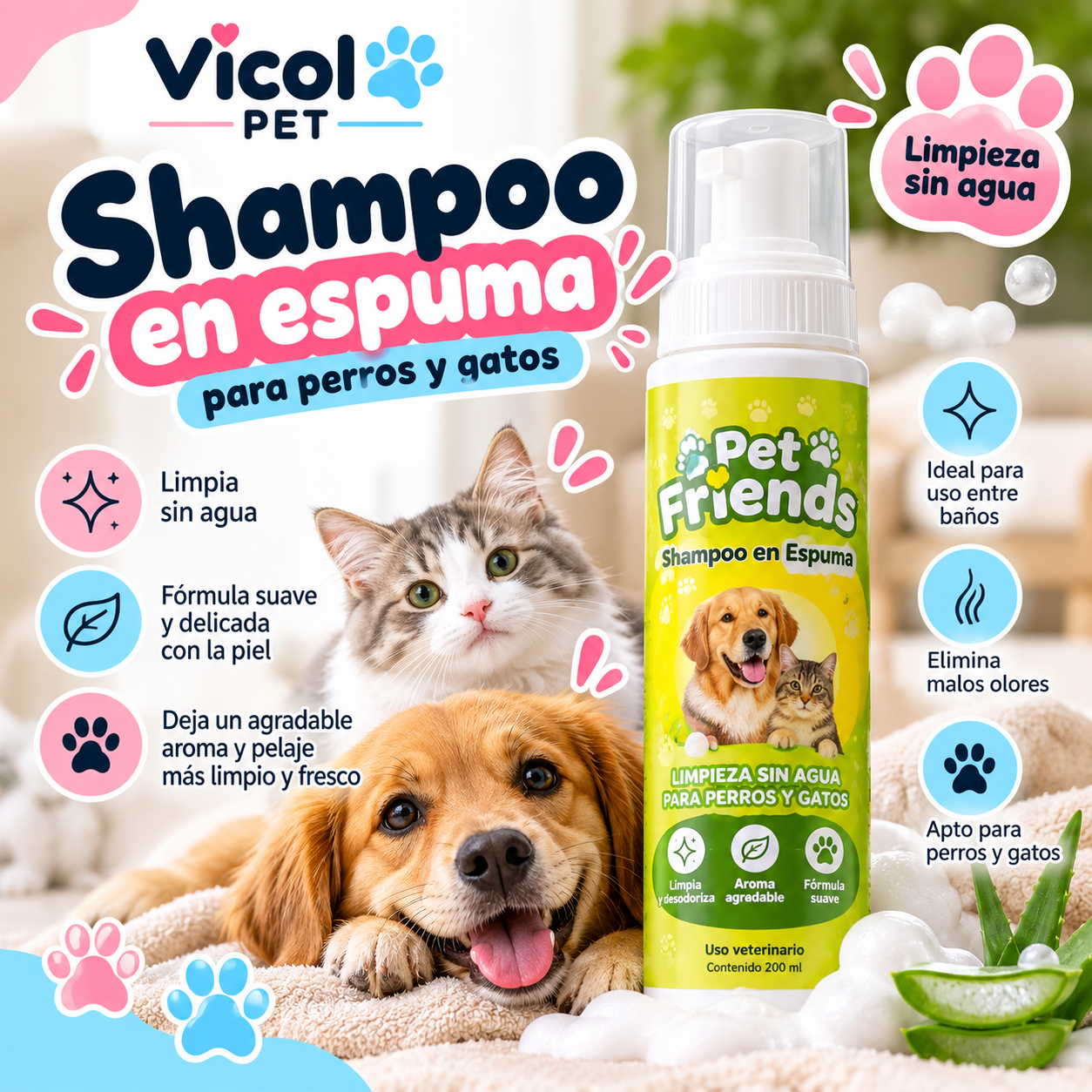 PETFRIENDS shampoo espuma gato o perro