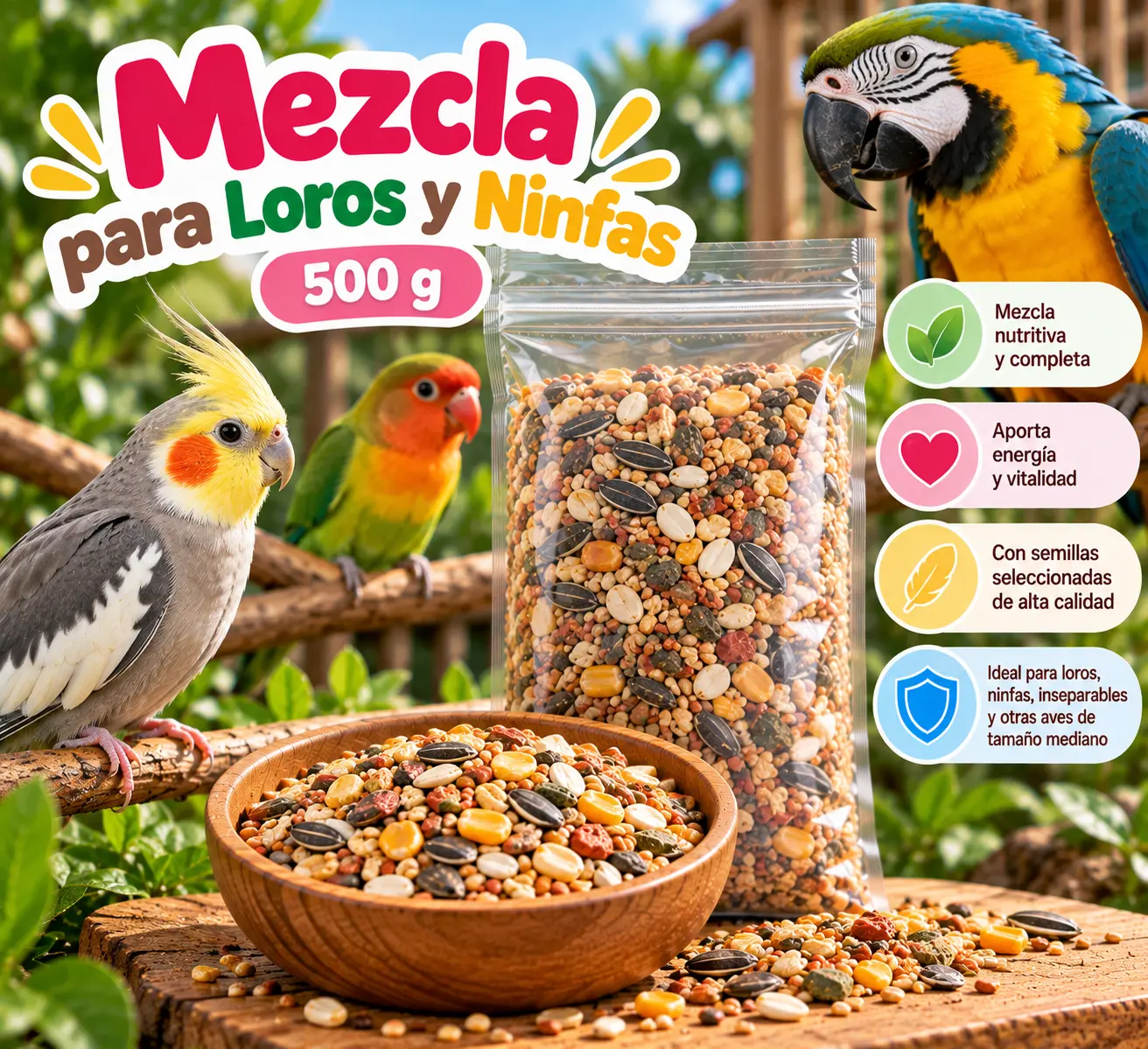 Mezcla loros y ninfas inseparables 500 g