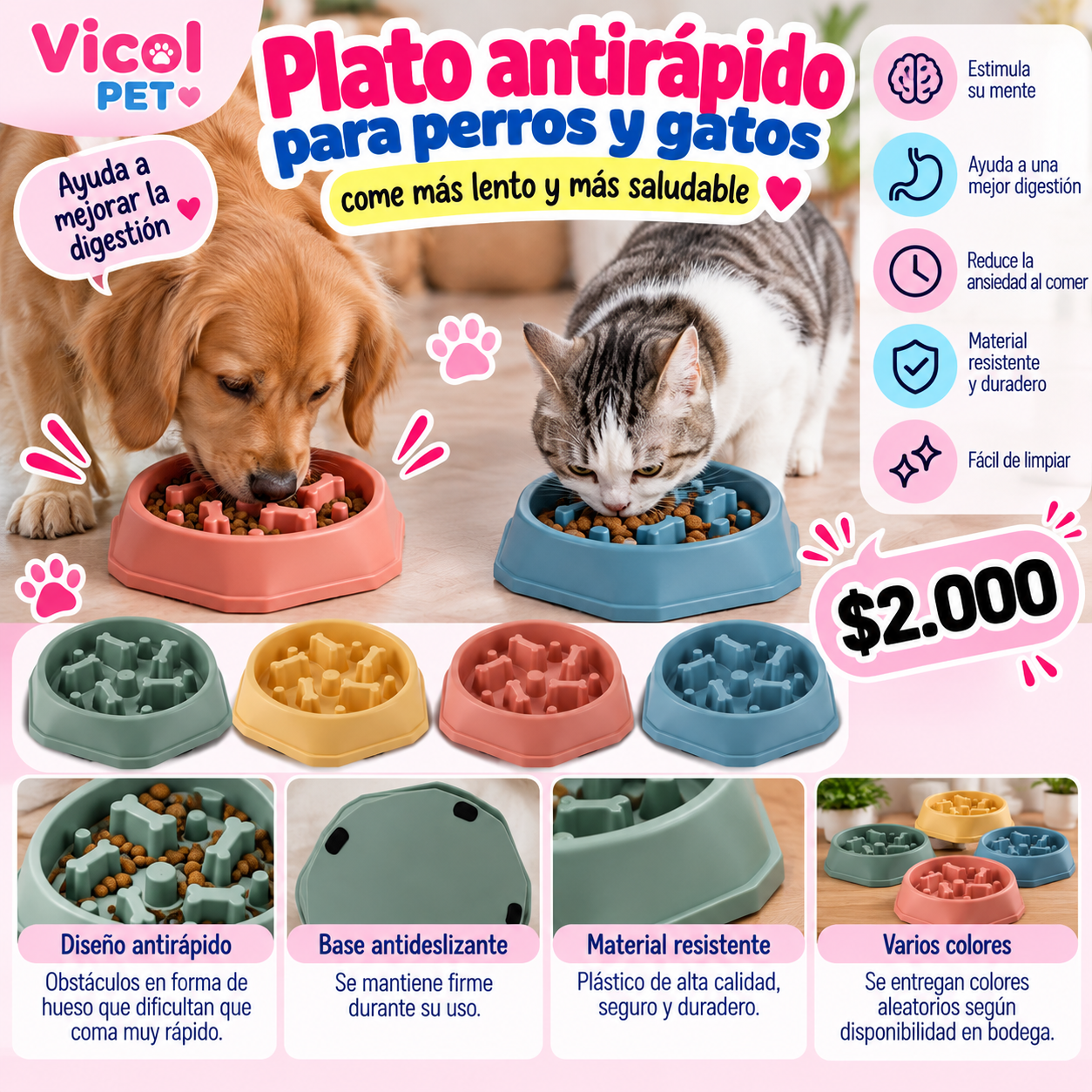 Plato antirrápido para perros y gatos