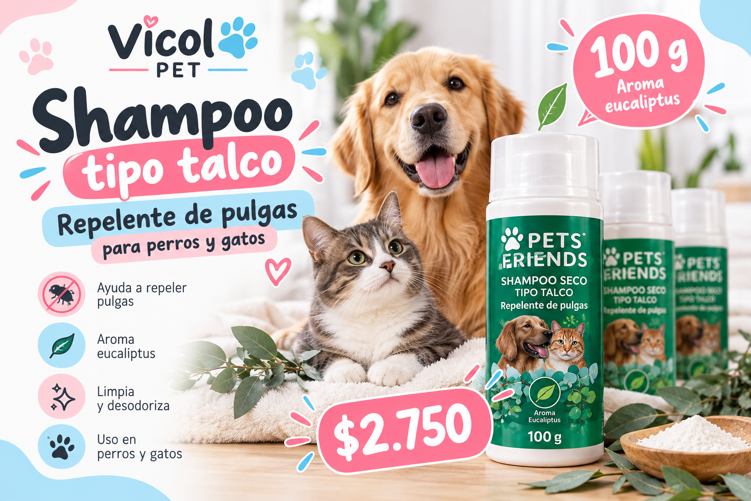PETFRIENDS Talco repelente pulgas 100 g