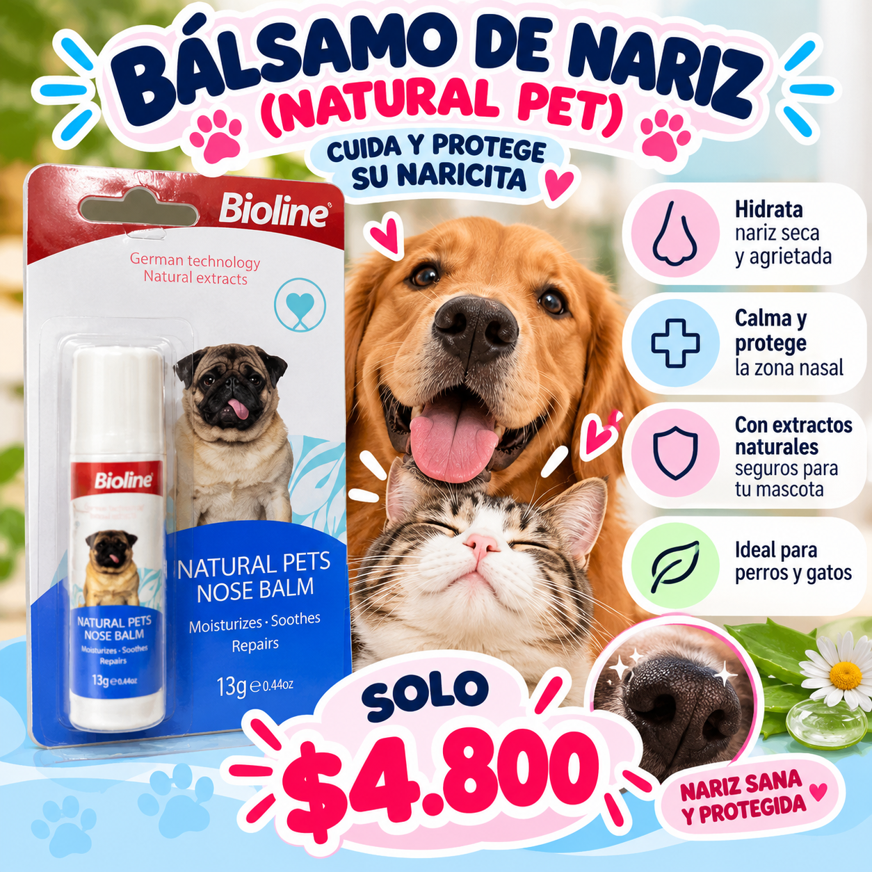 Bioline bálsamo de nariz Natural Pets 13 g