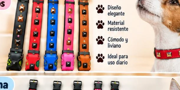 Collar eco cuero con diamantes cuadrados