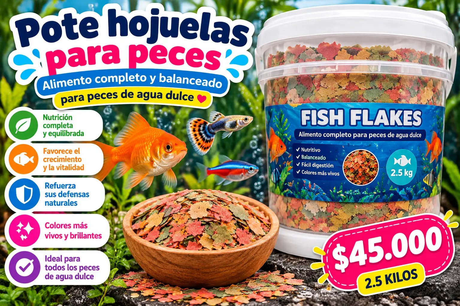Pote de hojuelas para peces 2,5 kg