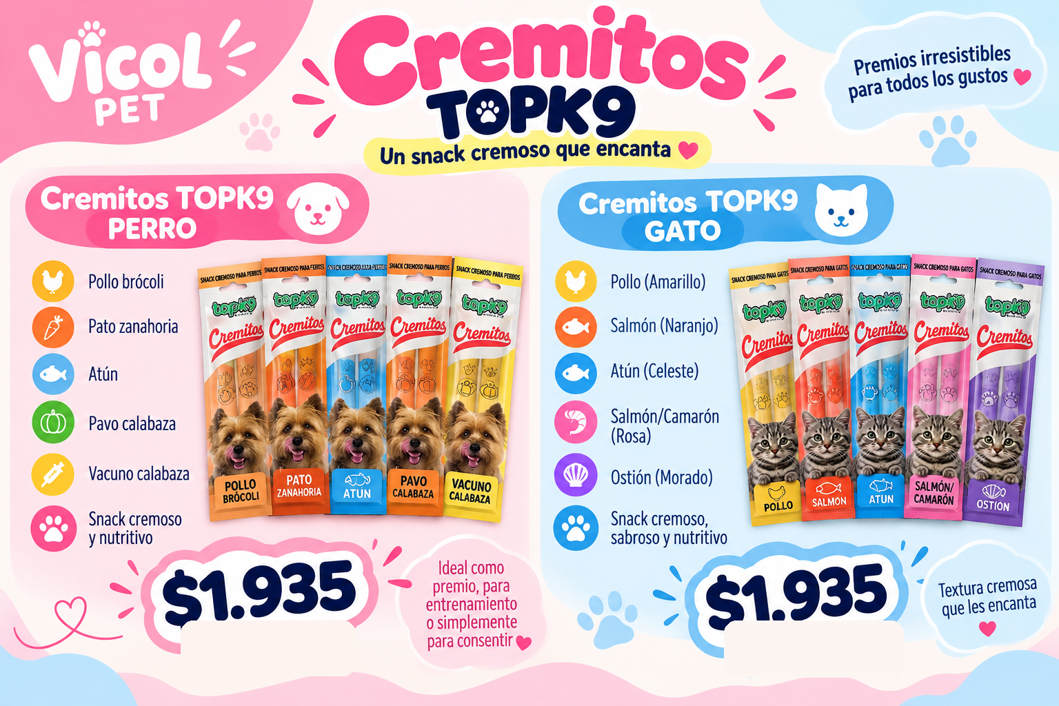 Cremitos Top-K9 snack cremoso para perros y gatos