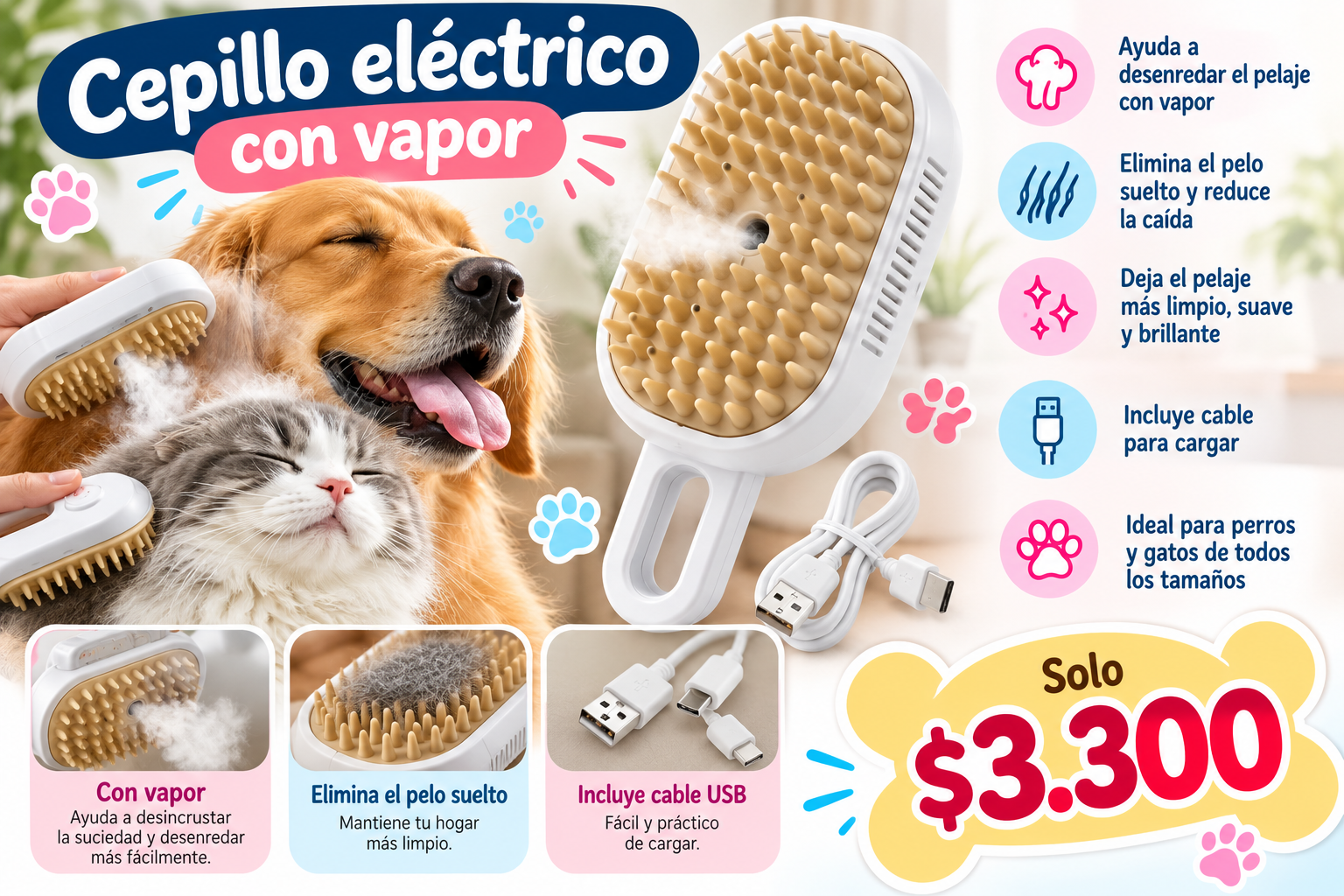 Cepillo eléctrico con vapor