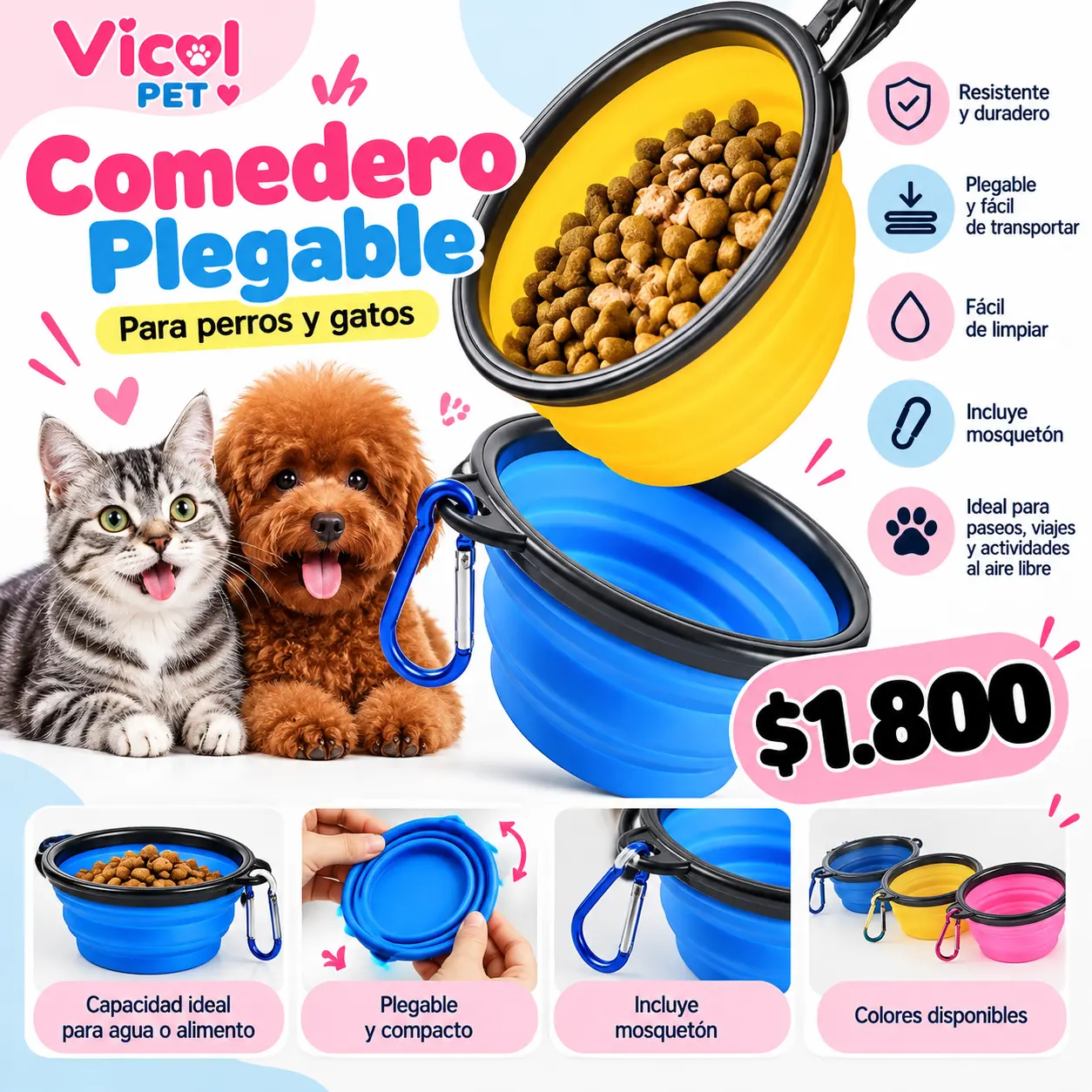 Comedero plegable para perros y gatos