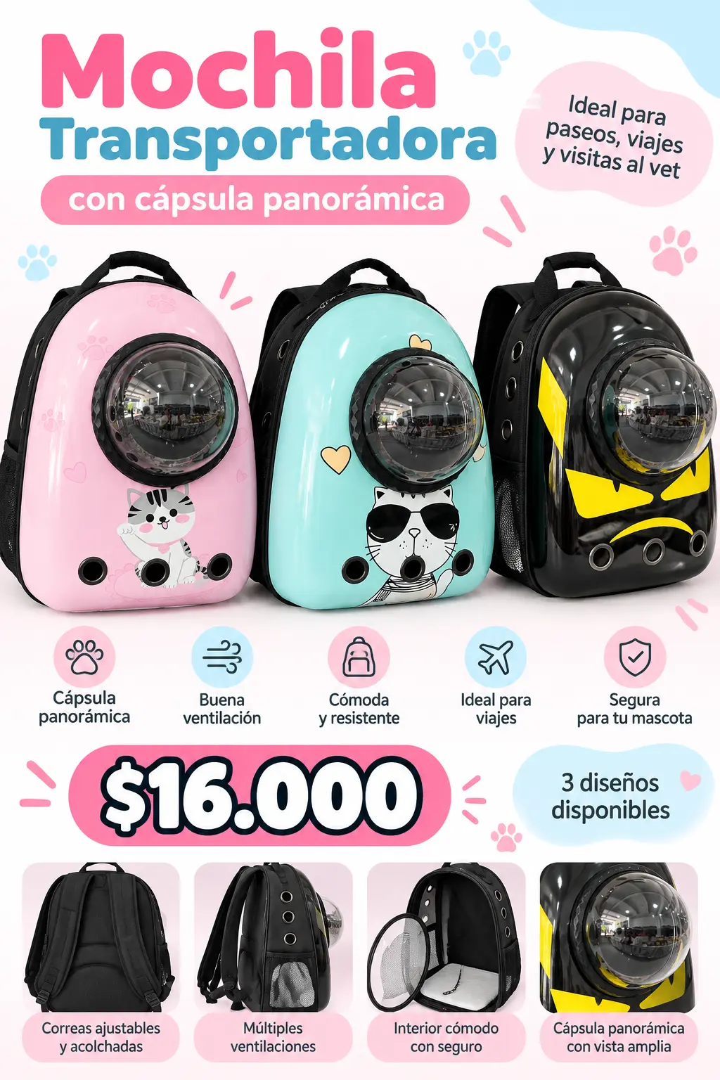Mochila transportadora para perros y gatos