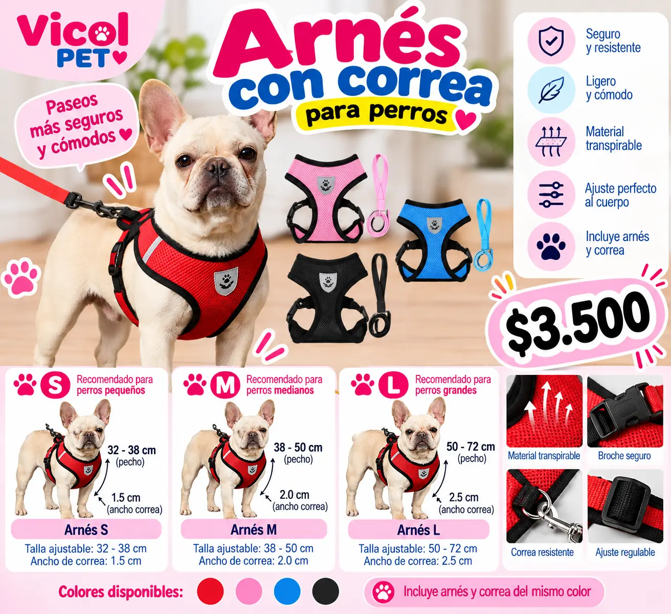 Arnés con correa para perros
