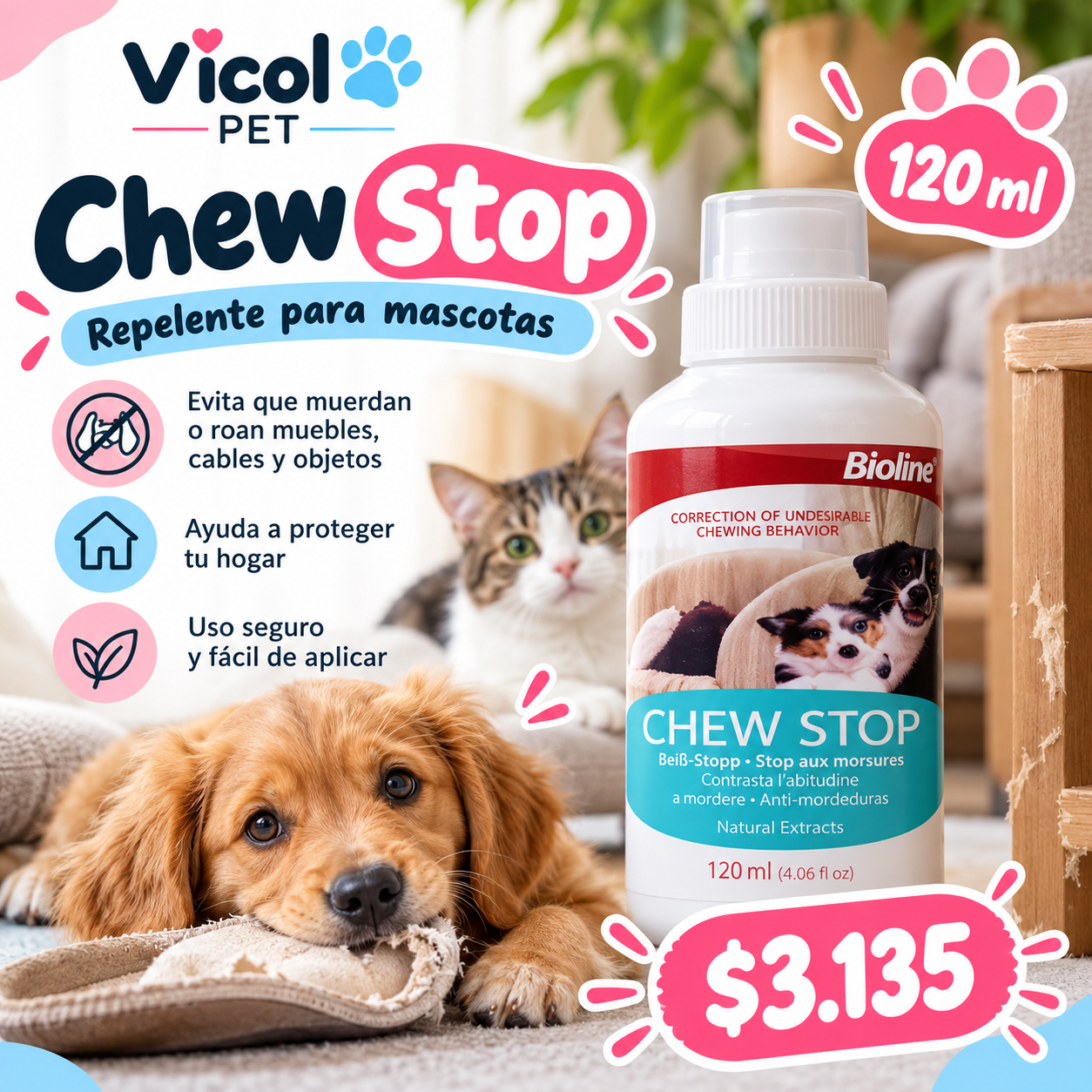 Bioline Chew Stop repelente para mascotas 120 ml
