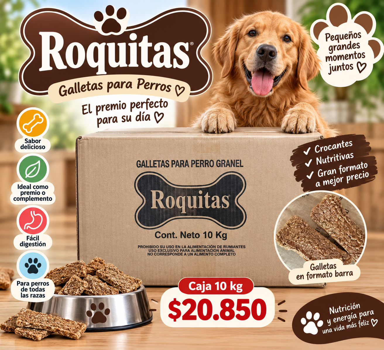 Roquitas galletas para perros en barra