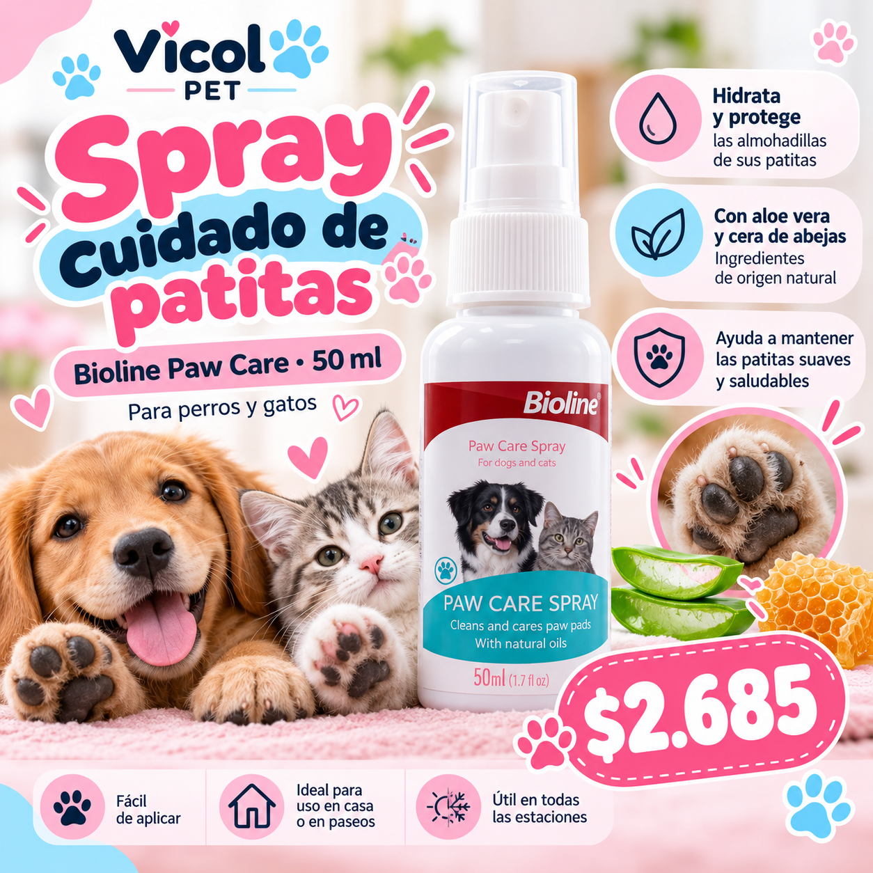 Bioline Paw Care Spray cuidado para patas 50 ml