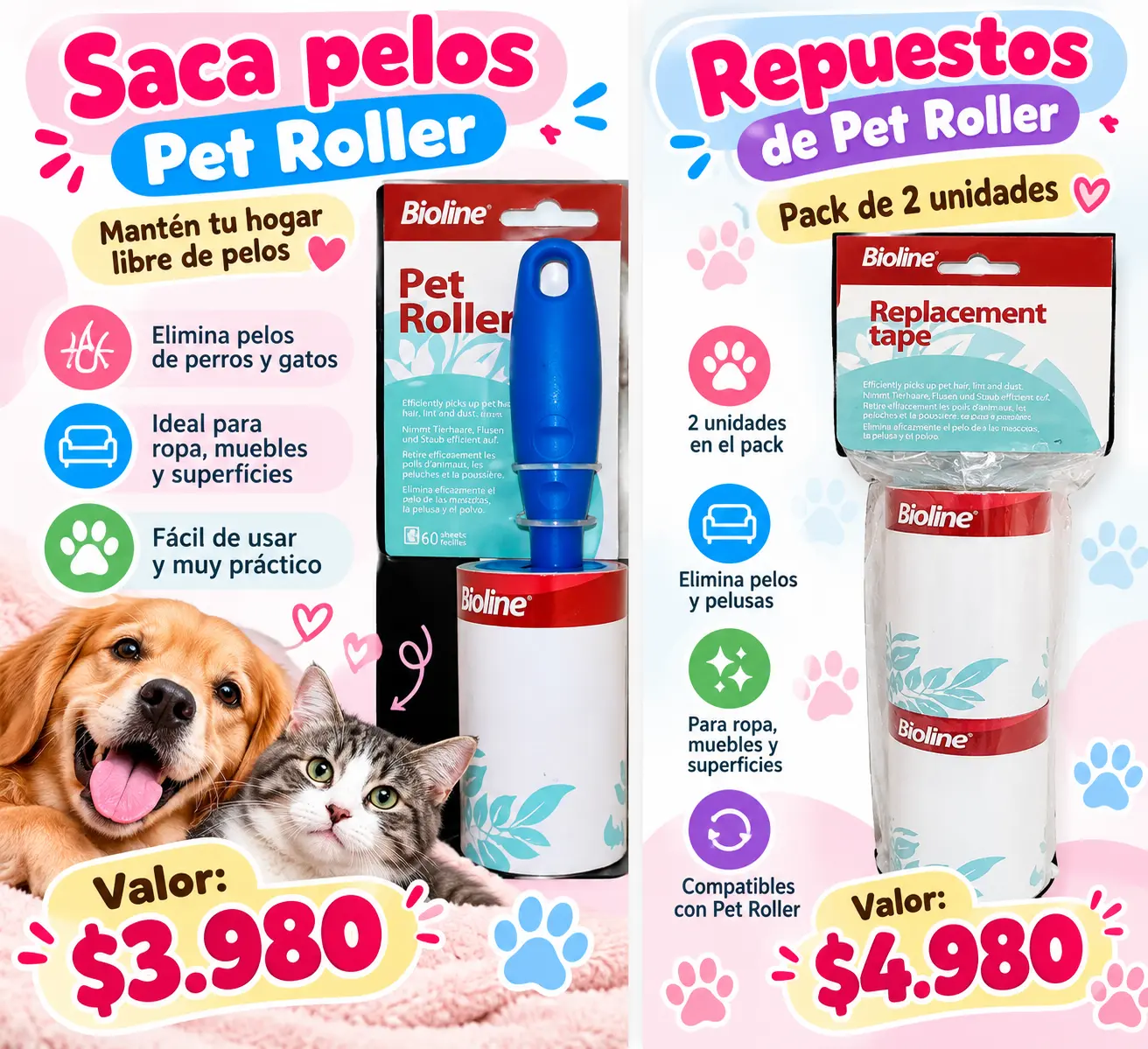 Repuestos Pet Roller Bioline (pack 2 unidades)