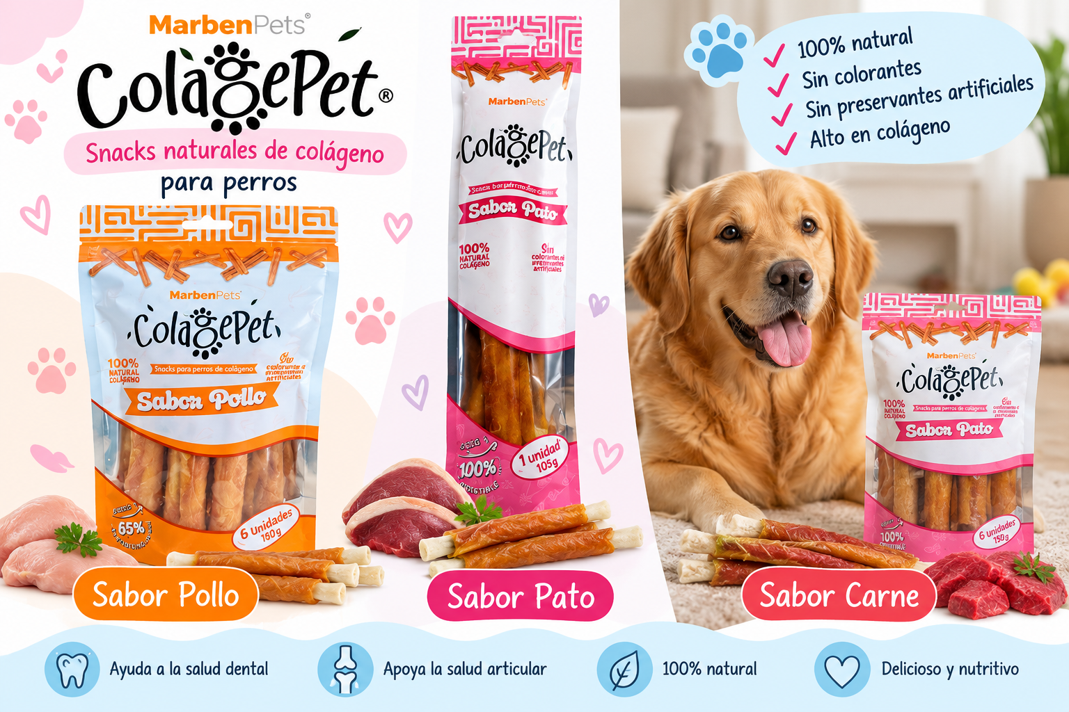 CollagePet snacks naturales 150 g / 6 unidades